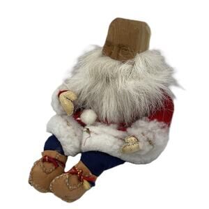 Vintage Wooden Santa Claus Figurine Leather Gloves Boots Misako Made in Finland
